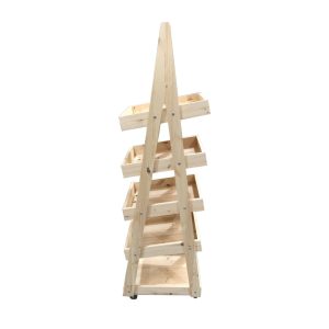 Mobile Flat Pack Rustic 5-Tier Slanted Wooden A-Frame Display Stand 486x530x1765 side view
