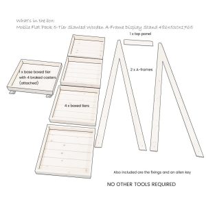 Mobile Flat Pack Rustic 5-Tier Slanted Wooden A-Frame Display Stand 486x530x1765 whats in the box Mobile Flat Pack Rustic 5-Tier Slanted Wooden A-Frame Display Stand 486x530x1765 whats in the box