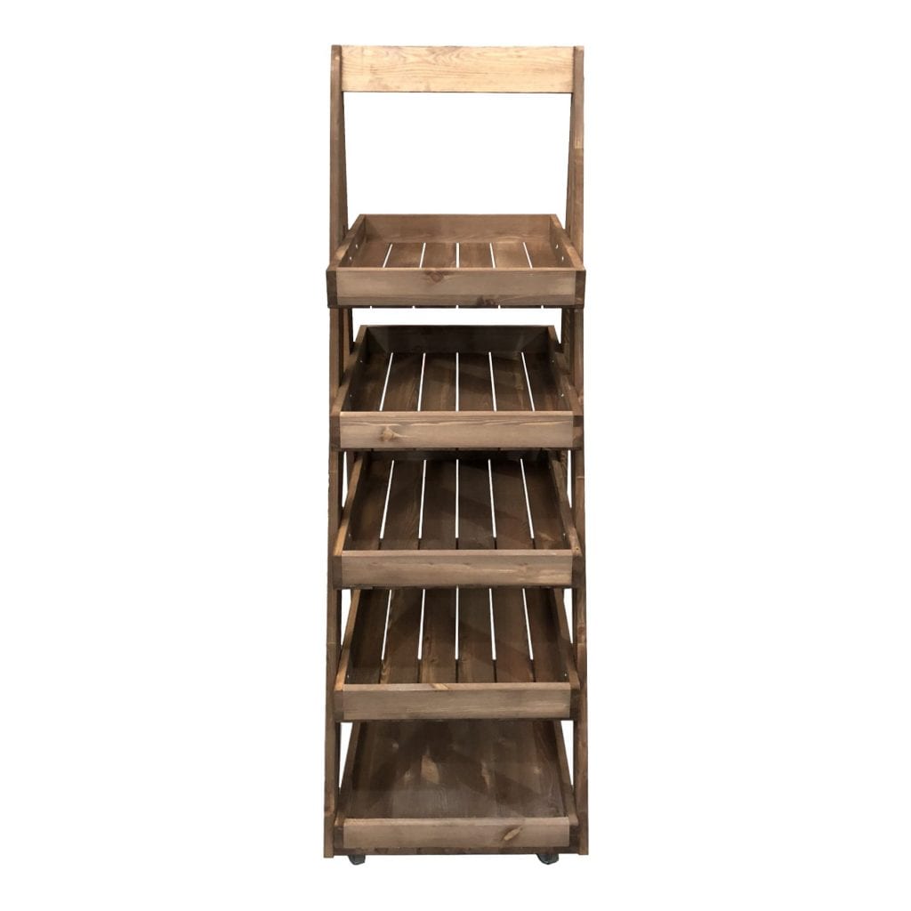 Slanted Wooden Rack Display Mobile Rustic Brown 5-Tier Slanted Wooden A-Frame Display Stand