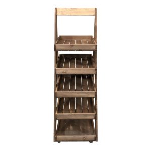 Mobile Flat Pack rustic brown Rustic 5-Tier Slanted Wooden A-Frame Display Stand 486x530x1765 front view