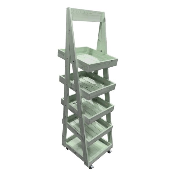 Tetbury Green Mobile Flat Pack painted 5-Tier Slanted Wooden A-Frame Display Stand 486x530x1765