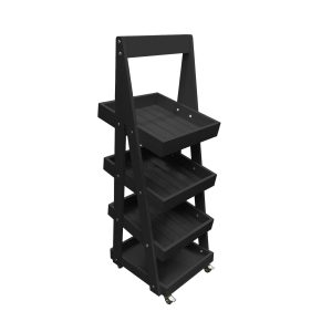 Mobile Black Painted 4-Tier Slanted Wooden A-Frame Display Stand 486x530x1455