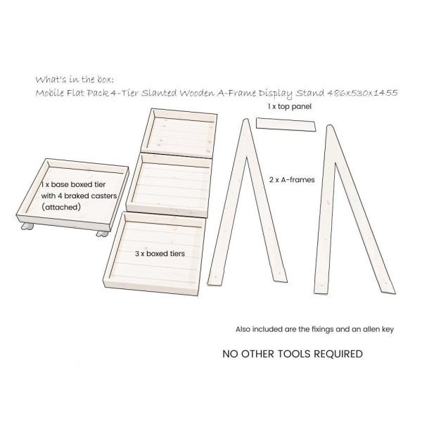 Mobile Rustic 4-Tier Slanted Wooden A-Frame Display Stand 486x530x1455 whats in the box Mobile Rustic 4-Tier Slanted Wooden A-Frame Display Stand 486x530x1455 whats in the box