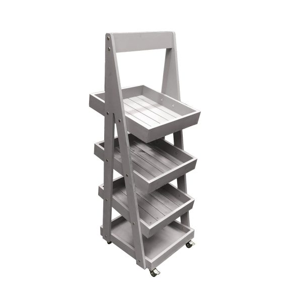 Mobile Gretton Grey Painted 4-Tier Slanted Wooden A-Frame Display Stand 486x530x1455