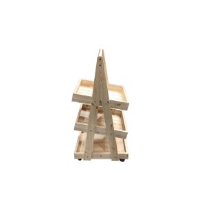 Mobile Natural Rustic 3-Tier Slanted Wooden A-Frame Display Stand 486x530x1145 side view
