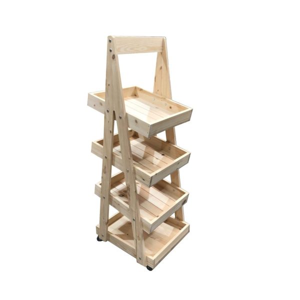 Mobile Natural Rustic 4-Tier Slanted Wooden A-Frame Display Stand 486x530x1455