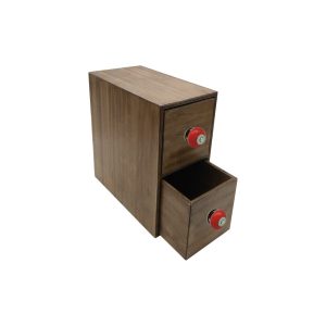 rustic brown double bread bin 335x310x170 on end with wood drawers and red ceramic knobs