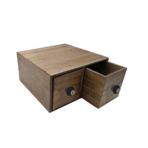 rustic brown double bread bin 335x310x170 with wood drawers and black ceramic knobs