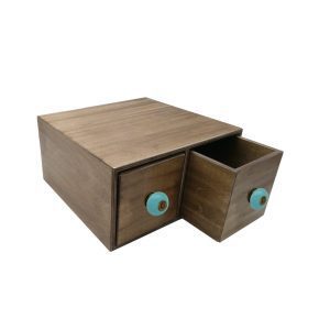 rustic brown double bread bin 335x310x170 with wood drawers and turquoise ceramic knobs
