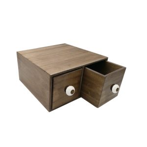 rustic brown double bread bin 335x310x170 with wood drawers and white ceramic knobs rustic brown double bread bin 335x310x170 with wood drawers and white ceramic knobs