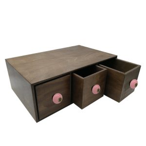 rustic brown triple bread bin 495x310x170 with wood drawers and pink ceramic knobs rustic brown triple bread bin 495x310x170 with wood drawers and pink ceramic knobs