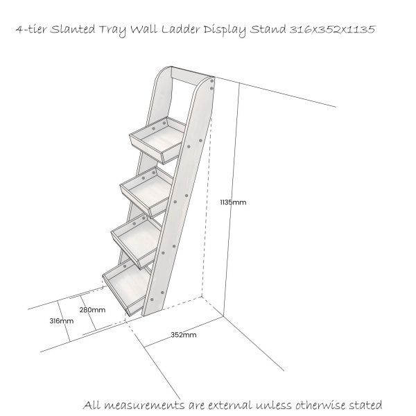 4-tier-slanted-tray-wall-ladder-display-stand-316x352x1135-schematic 4-tier-slanted-tray-wall-ladder-display-stand-316x352x1135-schematic
