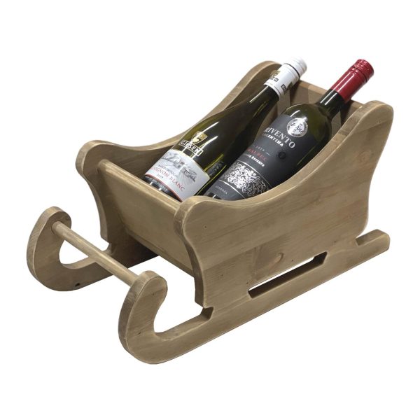 personalised Rustic Brown Rustic Santa Sleigh 450x220x230 with wine in personalised Rustic Brown Rustic Santa Sleigh 450x220x230 with wine in