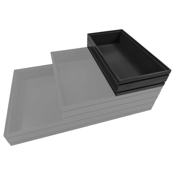 B1/3 Ribbed Black Oak Trolley Stacker Box stacked ghosted B1/3 Ribbed Black Oak Trolley Stacker Box stacked ghosted