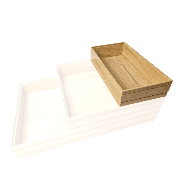 B1/3 Ribbed Natural Oak Trolley Stacker Box stacked ghosted B1/3 Ribbed Natural Oak Trolley Stacker Box stacked ghosted