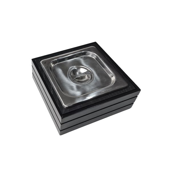 B1/6 Ribbed Black Oak Trolley Stacker Box metal bowl with lid B1/6 Ribbed Black Oak Trolley Stacker Box metal bowl with lid