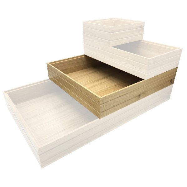 B2/3 Lacquered Ribbed Oak Trolley Stacker box 424x398x80 in stack B2/3 Lacquered Ribbed Oak Trolley Stacker box 424x398x80 in stack