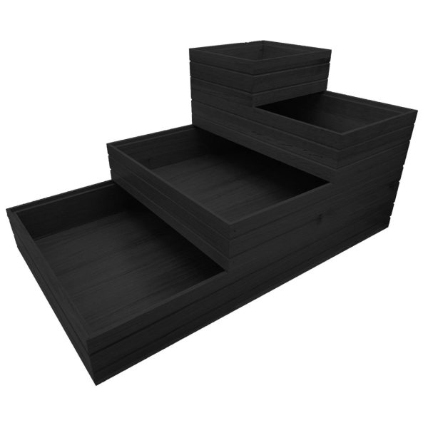 Ribbed Black Oak Trolley Stacker boxes stacked Ribbed Black Oak Trolley Stacker boxes stacked