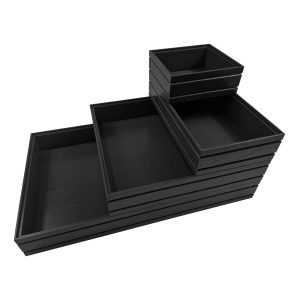 B1/6 80 Black ribbed lacquered stacker box stacked B1/6 80 Black ribbed lacquered stacker box stacked