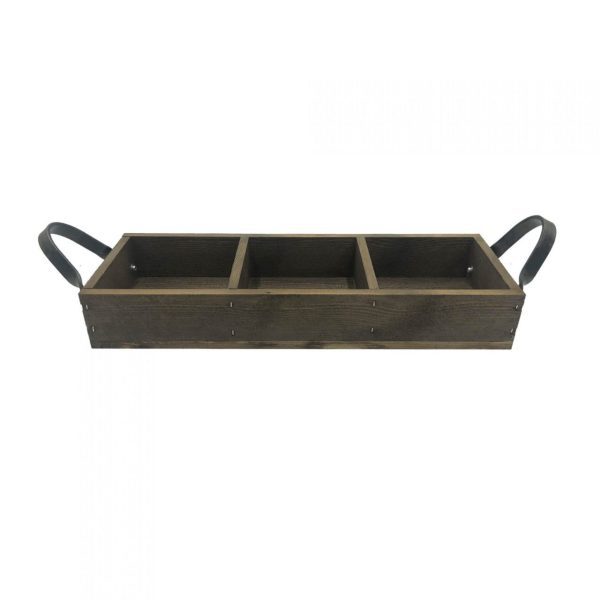 Looped Handle Rustic 3 compartment Tray 350x120x53 side view Looped Handle Rustic 3 compartment Tray 350x120x53 side view