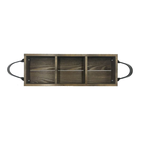 Looped Handle Rustic 3 compartment Tray 350x120x53 top view Looped Handle Rustic 3 compartment Tray 350x120x53 top view