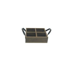 Looped Handle Rustic 4 compartment Tray 180x180x53 side view