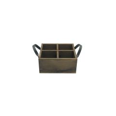 Looped Handle Rustic 4 compartment Tray 180x180x80 side view