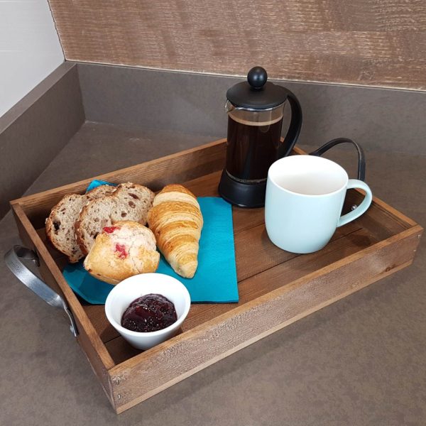 Looped Handle Rustic Tray 375x290x53 with coffee Looped Handle Rustic Tray 375x290x53 with coffee