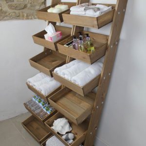 Double Rustic Brown Rustic slim 6-tier slanted tray wall ladder display stand 411x536x1607 set lifestyle