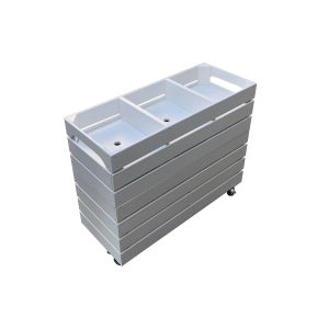 White Mobile Painted 3 Bin Impulse Merchandise Display Stand 750x300x624