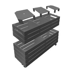 Amberley Grey Mobile Painted 3 Bin Impulse Merchandise Display Stand 925x300x624 exploded