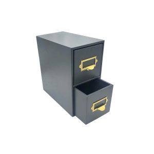 Amberley Grey Painted double bread bin 335x310x170 with wood drawers and brass ticket handles upright