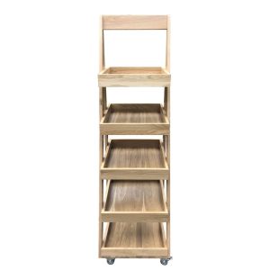 Mobile 5-Tier Slanted Oak A-Frame Display Stand 486x530x1765 front view