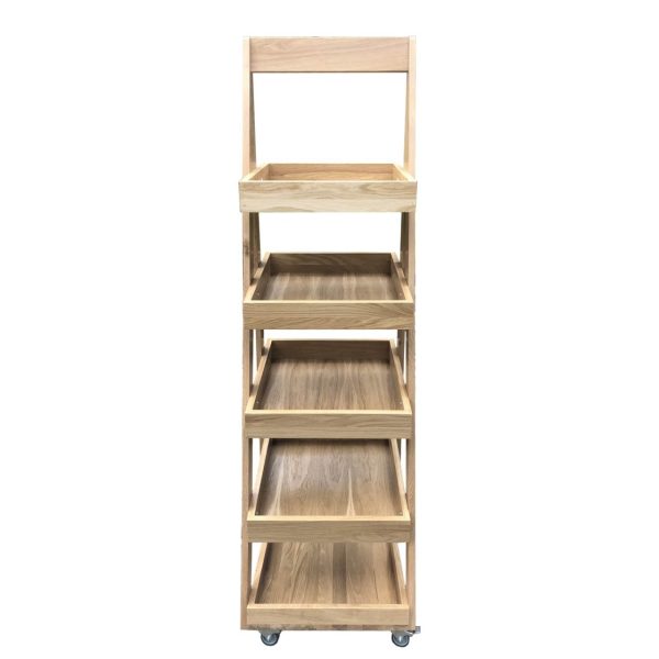 Mobile 5-Tier Slanted Oak A-Frame Display Stand 486x530x1765 front view Mobile 5-Tier Slanted Oak A-Frame Display Stand 486x530x1765 front view