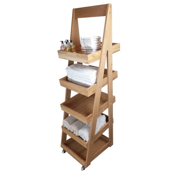 Mobile 5-Tier Slanted Oak A-Frame Display Stand 486x530x1765 with product