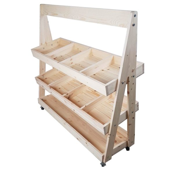 Mobile Natural Rustic Pine 3-Tier Slanted Merchandiser Display Stand 1190x370x1145 Mobile Natural Rustic Pine 3-Tier Slanted Merchandiser Display Stand 1190x370x1145
