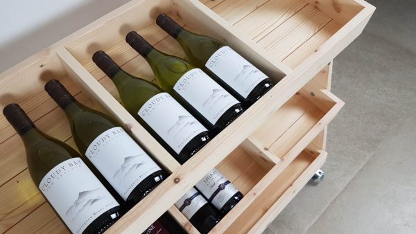 Mobile Natural Rustic Pine 3-Tier Slanted Merchandiser Display Stand 1190x370x1145 section with wine Mobile Natural Rustic Pine 3-Tier Slanted Merchandiser Display Stand 1190x370x1145 section with wine