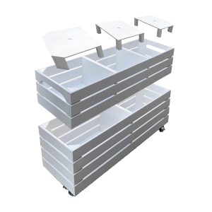 Mobile Painted 3 Bin Impulse Merchandise Display Stand 925x300x624 exploded