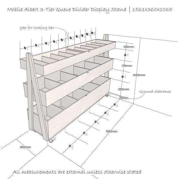 Mobile Albert 3-Tier Impulse Queue Divider Display Stand 1561x360x1065 schematic Mobile Albert 3-Tier Impulse Queue Divider Display Stand 1561x360x1065 schematic