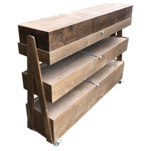 Rustic Brown Mobile Rustic Albert 3-Tier Impulse Queue Divider Display Stand 1561x360x1065 with lids