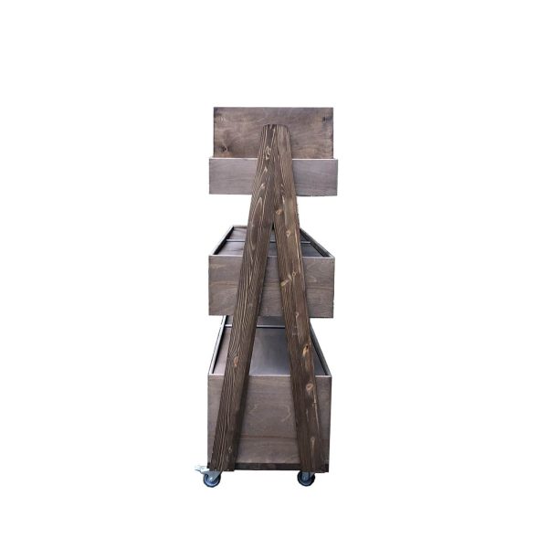 Rustic Brown Mobile Rustic Albert 3-Tier Impulse Queue Divider Display Stand 1500x360x1065 with lids end view Rustic Brown Mobile Rustic Albert 3-Tier Impulse Queue Divider Display Stand 1500x360x1065 with lids end view