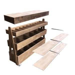 Rustic Brown Mobile Rustic Albert 3-Tier Impulse Queue Divider Display Stand 1500x360x1065 with lids exploded