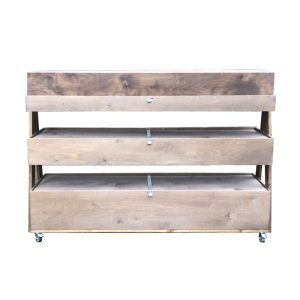 Rustic Brown Mobile Rustic Albert 3-Tier Impulse Queue Divider Display Stand 1500x360x1065 with lids side view