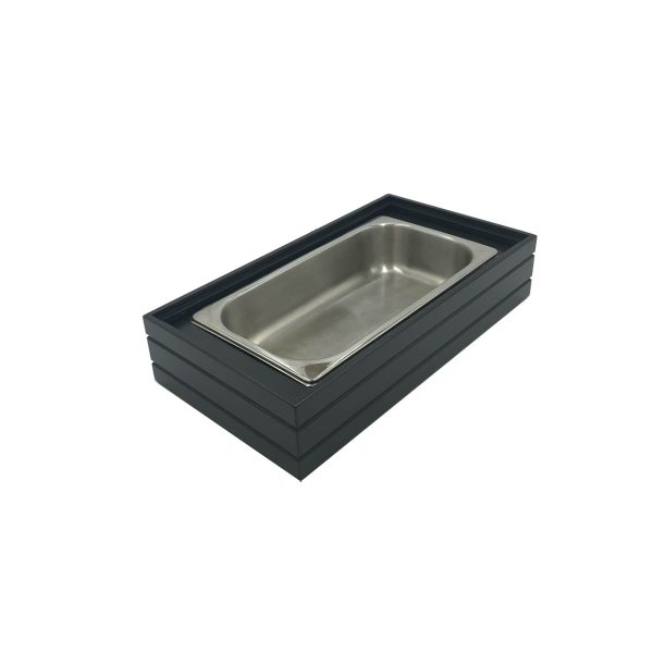 B1-3 Ribbed Black Oak Trolley Stacker box 398x212x80 with gastronorm riser and gastronorm B1-3 Ribbed Black Oak Trolley Stacker box 398x212x80 with gastronorm riser and gastronorm