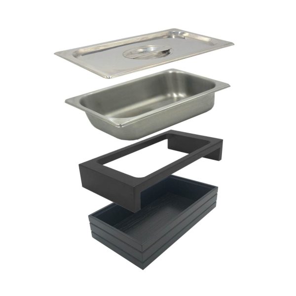 B1-3 Ribbed Black Oak Trolley Stacker box 398x212x80 with gastronorm riser gastronorm and lid exploded B1-3 Ribbed Black Oak Trolley Stacker box 398x212x80 with gastronorm riser gastronorm and lid exploded
