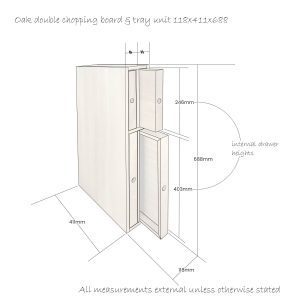 Oak double chopping board and tray unit 118x411x688 schematic