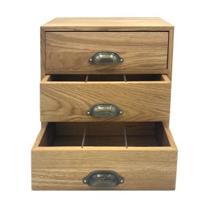 3-Tier 9 compartment oak Tea chest 363x233x382 front view drawers open