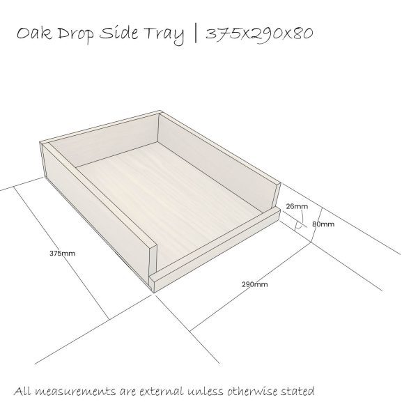 Oak Drop Side Tray 375x290x80 schematic Oak Drop Side Tray 375x290x80 front view