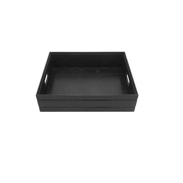 B2-3 Ribbed Black Oak Trolley Stacker Tray 425x398x80 side view B2/3 Ribbed Black Oak Trolley Stacker Tray 425x398x80 side view