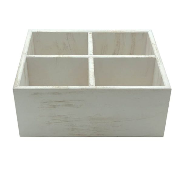 White Distressed Painted Ply Cutlery and Condiment Holder 260x207x110 side view White Distressed Painted Ply Cutlery and Condiment Holder 260x207x110 side view